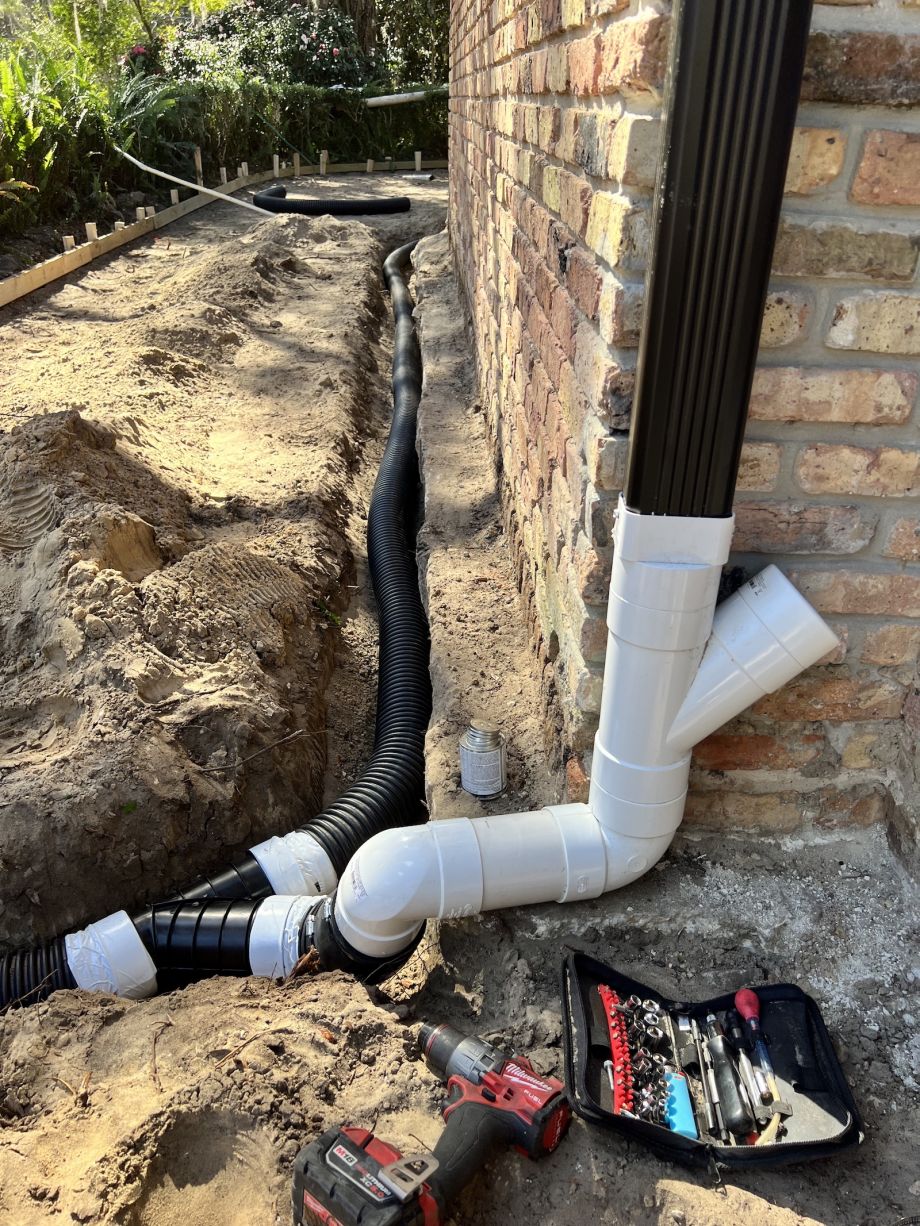 Gutter Drainage Installation Piping Inside Trench